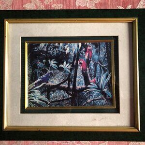 Vintage print jungle parrot with frame small wall decor